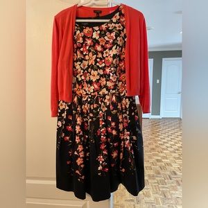 Orange and Pink Floral Dress with Cardigan